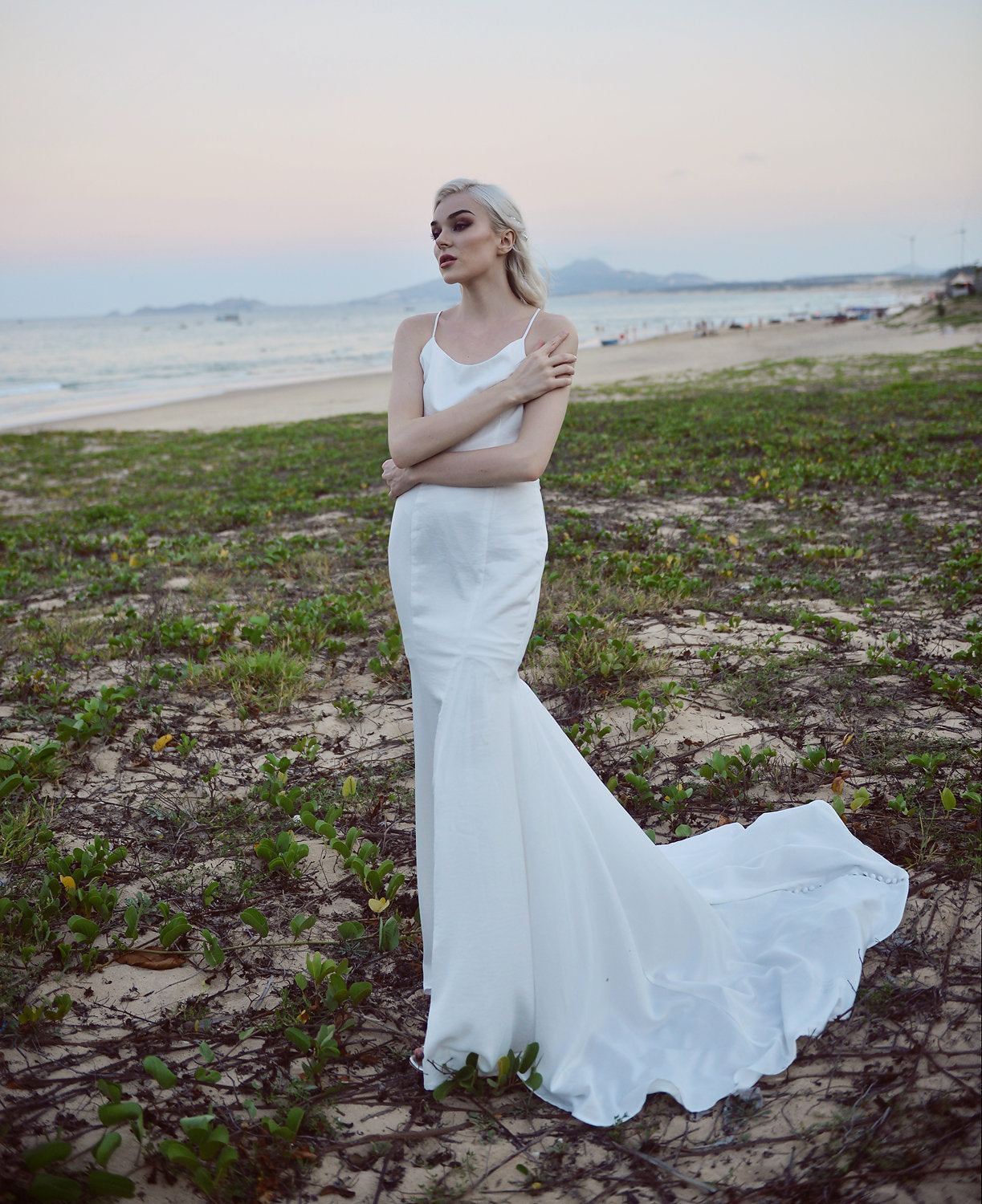 Wedding Dress Fit and Flare - Sleeveless Silk Wedding Dress - Long Train Wedding Dress - Tailored Fit