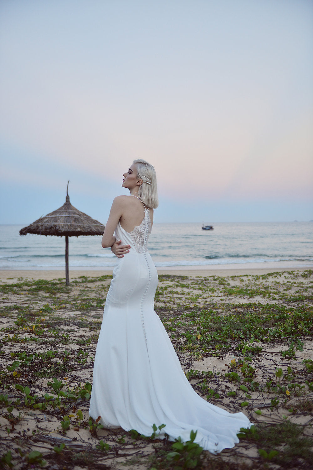 Wedding Dress Fit and Flare - Sleeveless Silk Wedding Dress - Long Train Wedding Dress - Tailored Fit