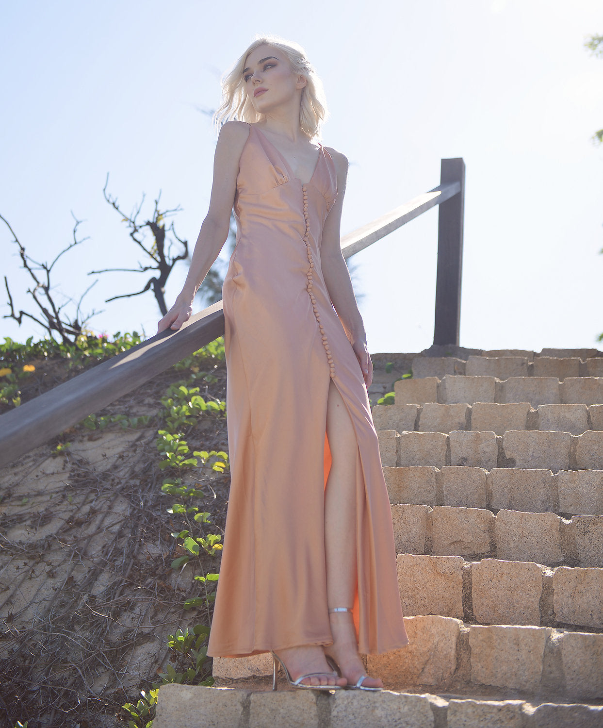 Silk Long Dress - Silk Button Dress - Silk Bridesmaids Dress