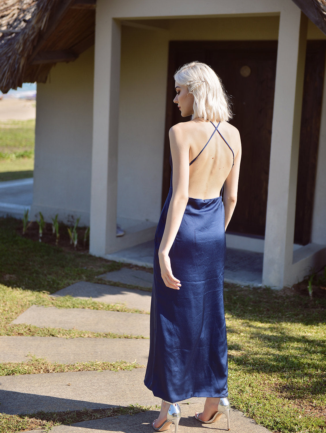 Halter neck Silk Slip - Backless Silk Dress - Wedding Guest Silk Dress