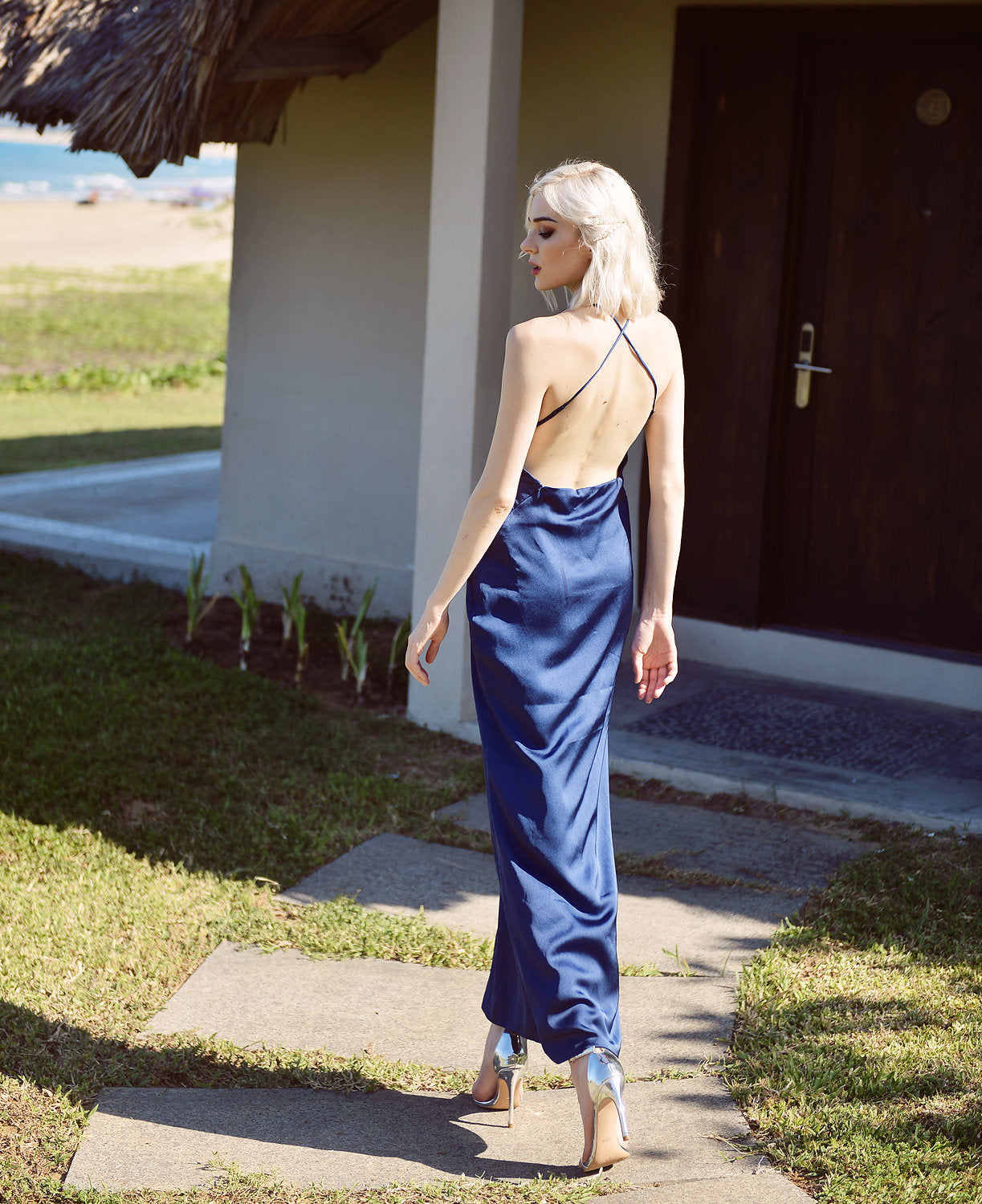 Halter neck Silk Slip - Backless Silk Dress - Wedding Guest Silk Dress