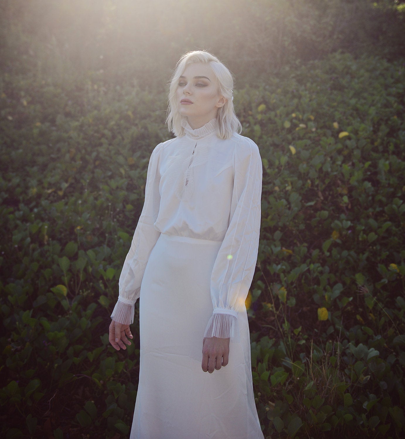 High Neck Silk Dress - Silk Wedding Dress with Long Sleeves - Silk Bridal Gown