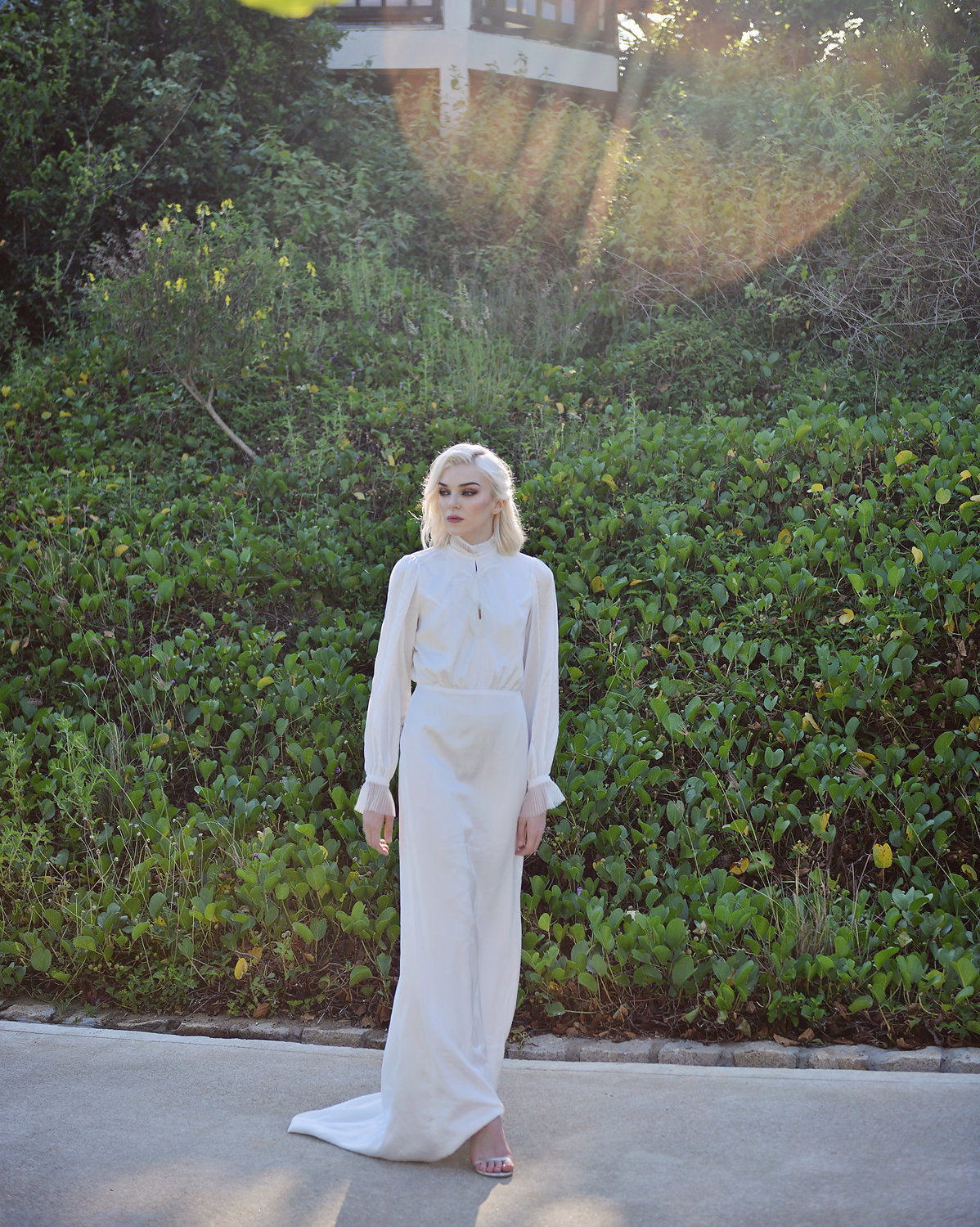 High Neck Silk Dress - Silk Wedding Dress with Long Sleeves - Silk Bridal Gown