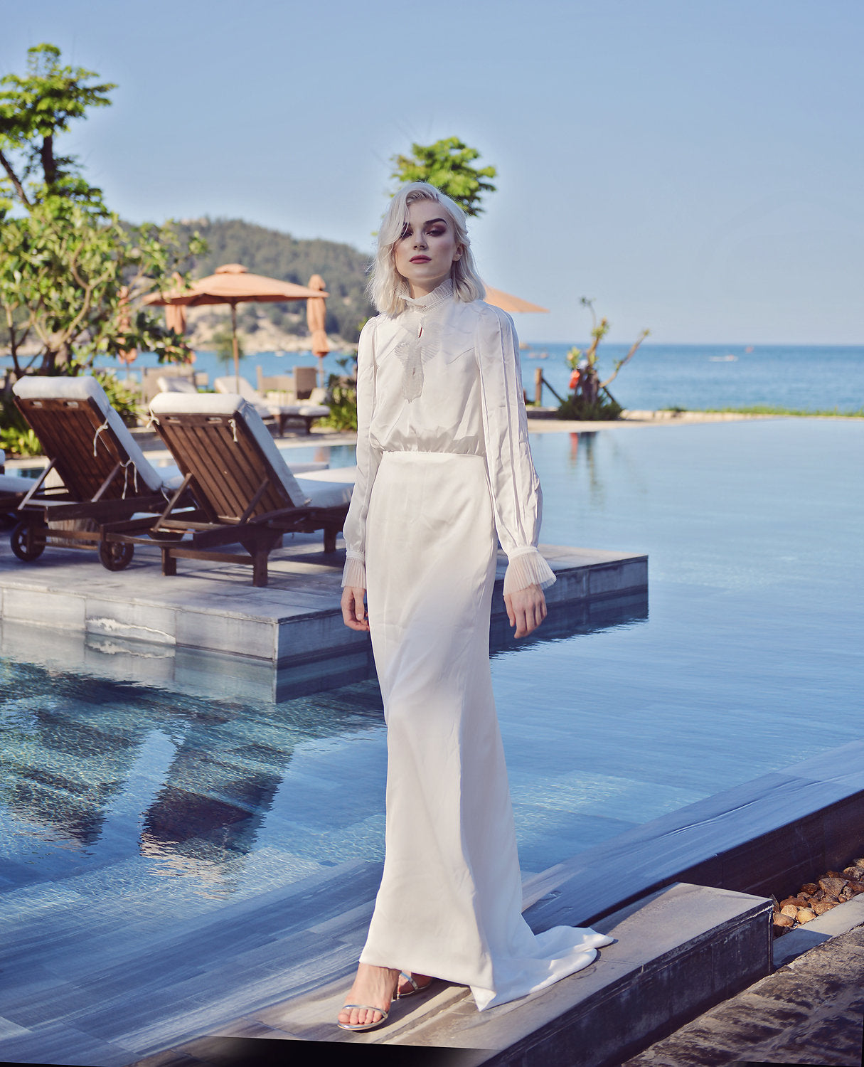 High Neck Silk Dress - Silk Wedding Dress with Long Sleeves - Silk Bridal Gown