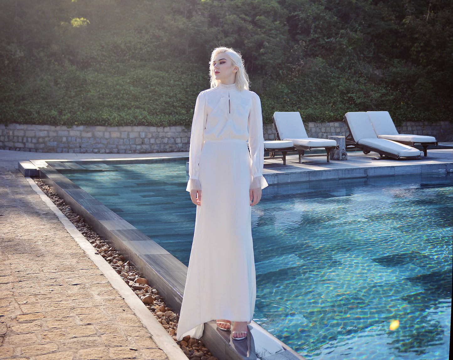 High Neck Silk Dress - Silk Wedding Dress with Long Sleeves - Silk Bridal Gown