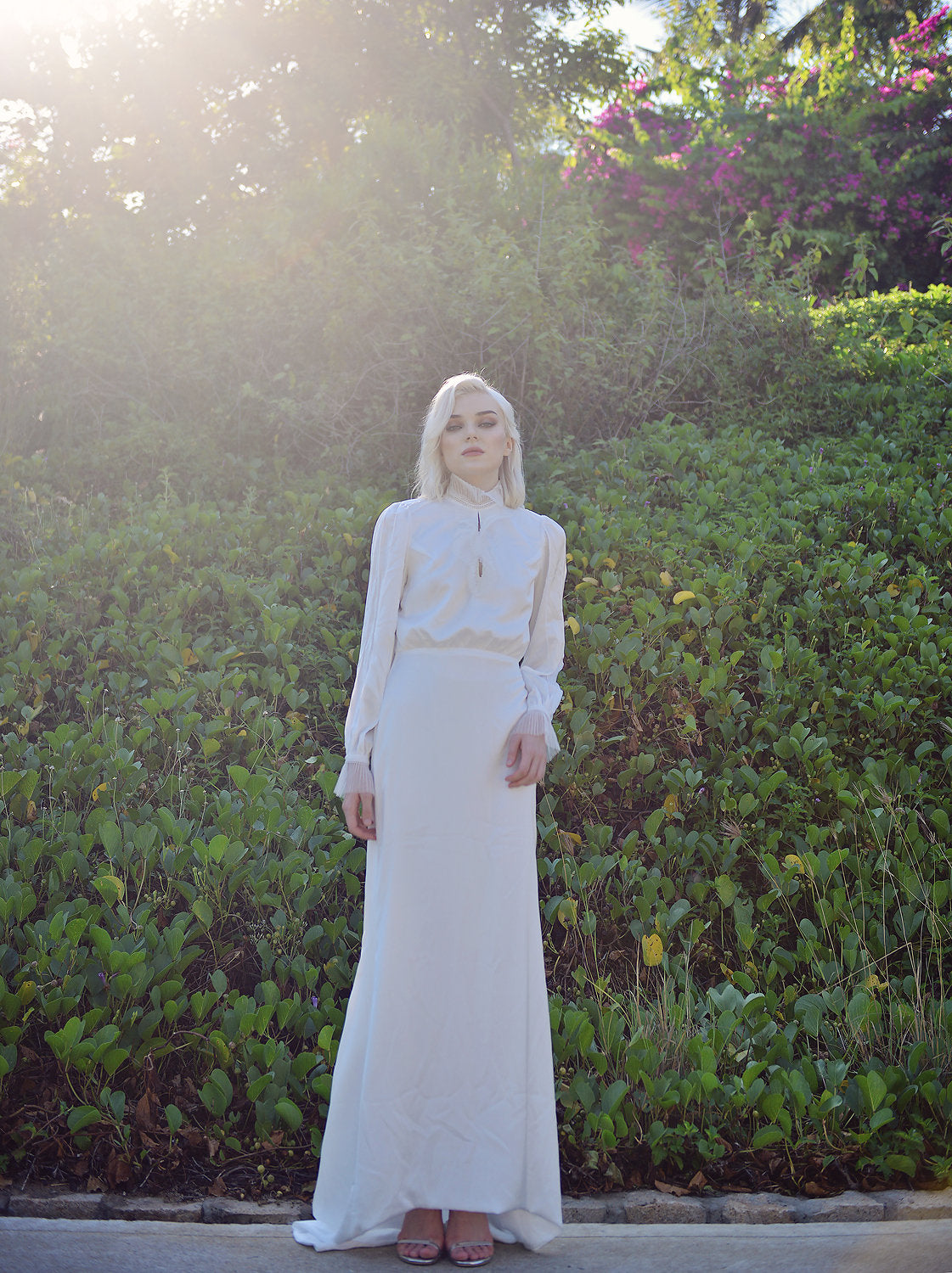 High Neck Silk Dress - Silk Wedding Dress with Long Sleeves - Silk Bridal Gown