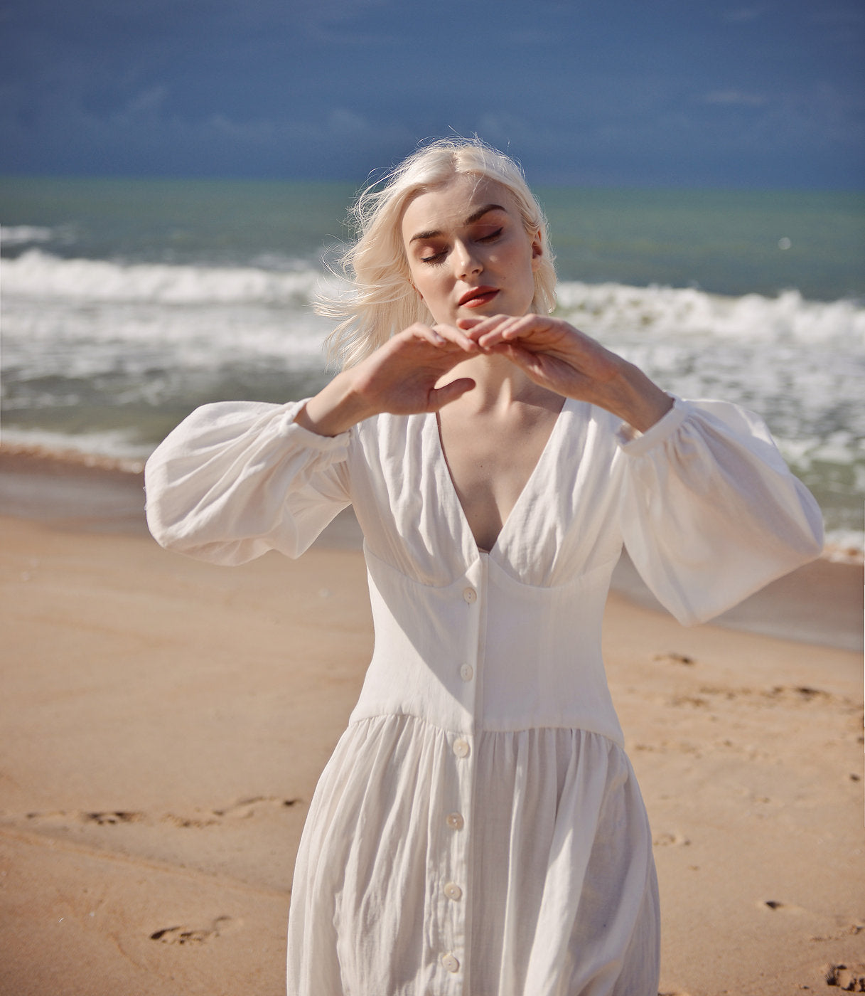 Linen Dress White - Midi Linen Dress - Organic Cotton Dress