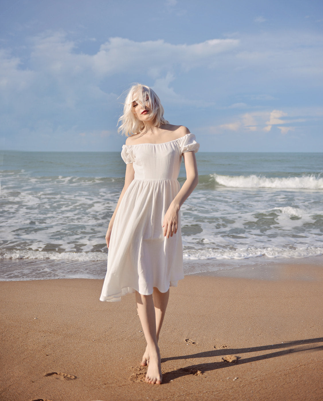 Layla Linen Beach Dress – Cottagecore Summer Midi Dress for Princesscore Aesthetic