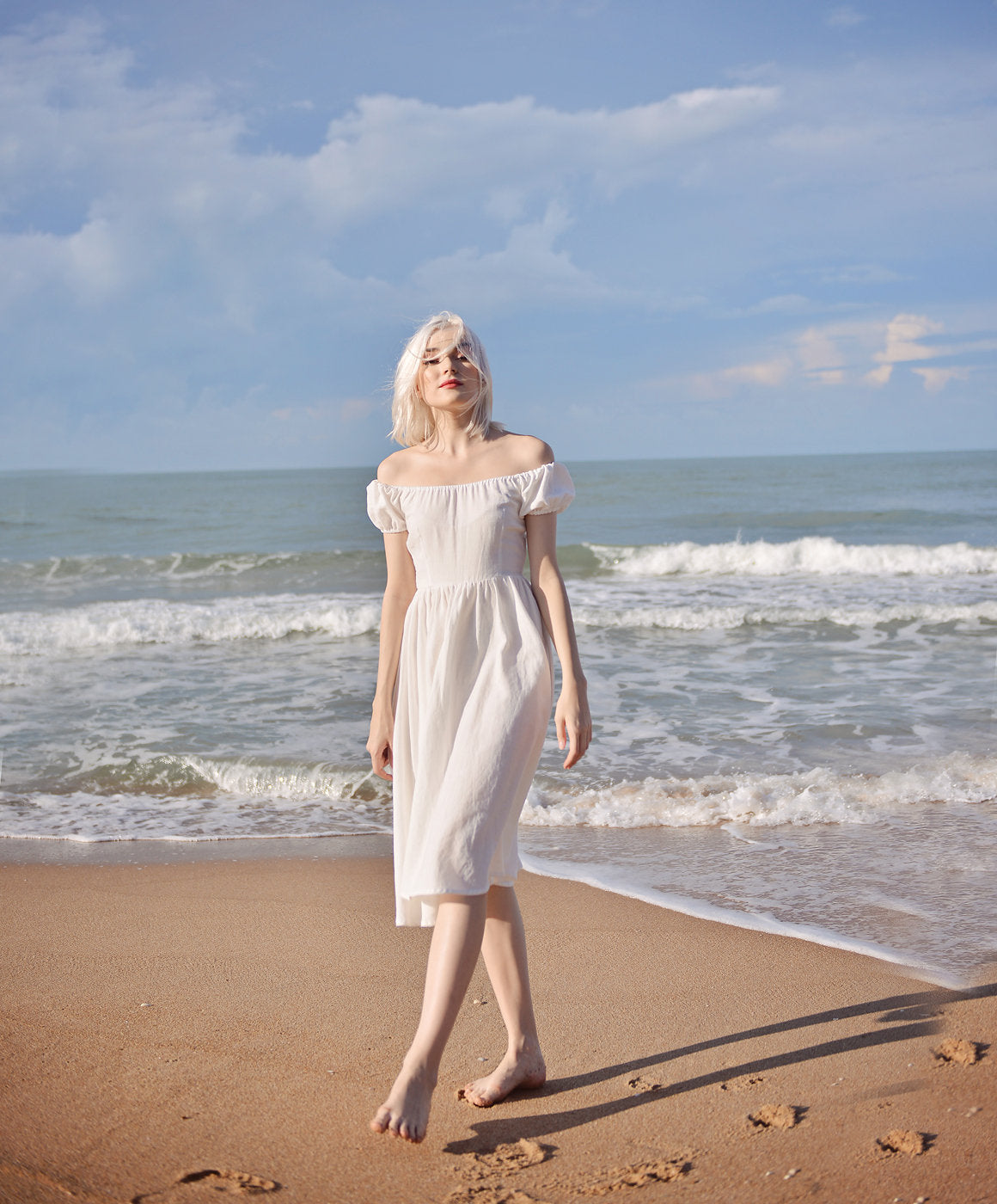 Layla Linen Beach Dress – Cottagecore Summer Midi Dress for Princesscore Aesthetic