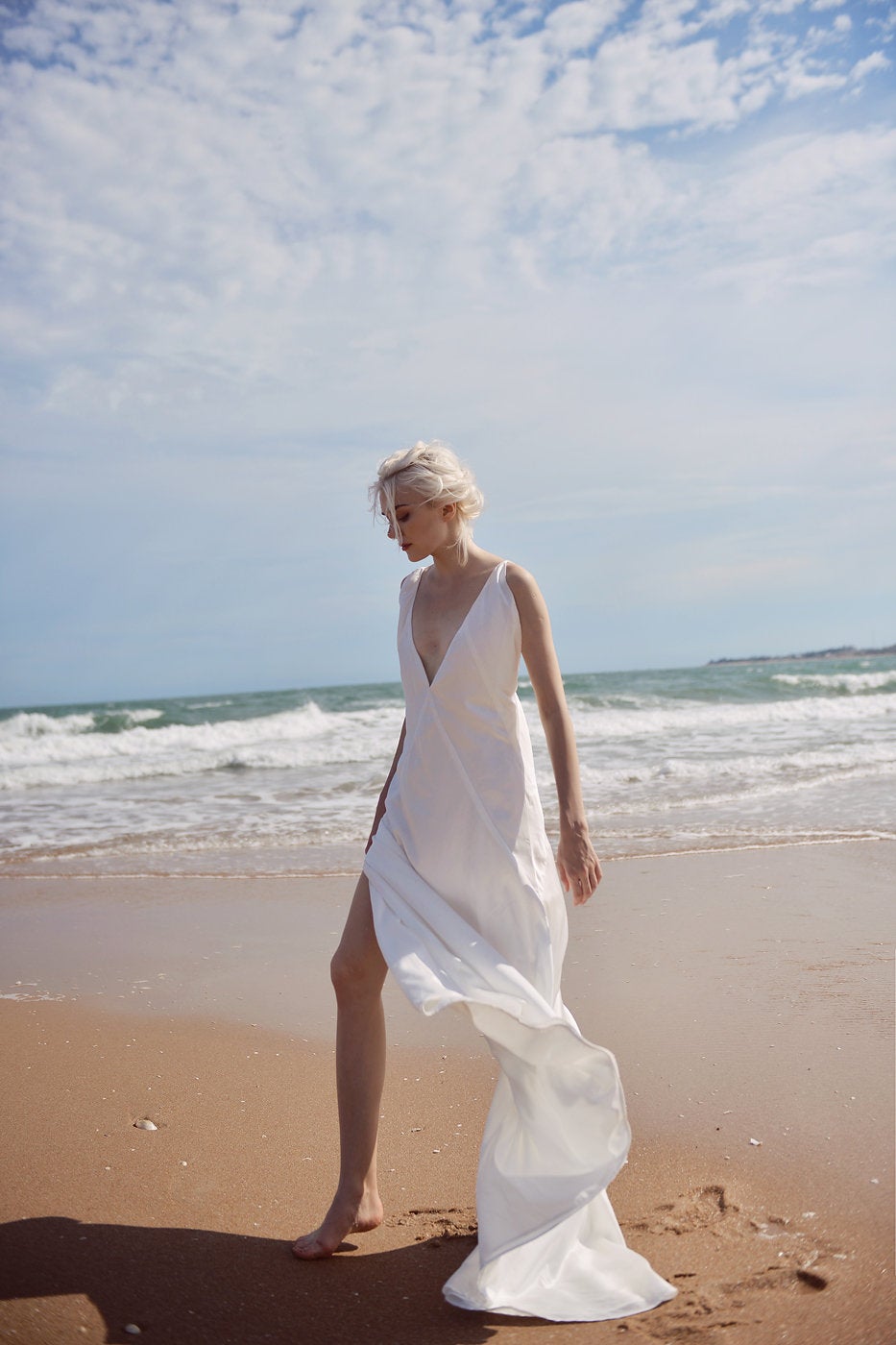 Low Cut Silk Dress - Deep Vneck Gown - Long Simple Silk Dress