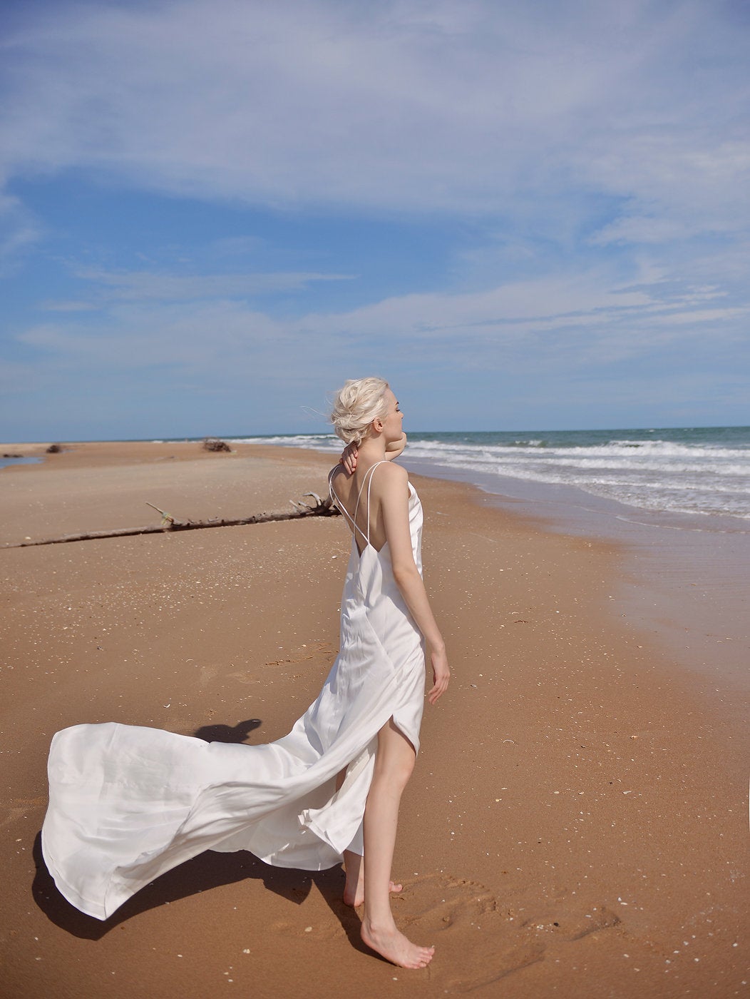 Low Cut Silk Dress - Deep Vneck Gown - Long Simple Silk Dress