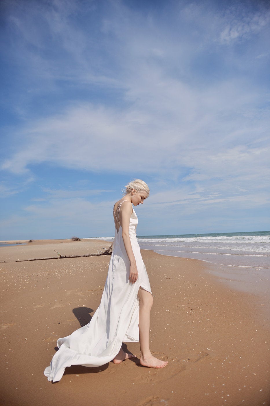Low Cut Silk Dress - Deep Vneck Gown - Long Simple Silk Dress