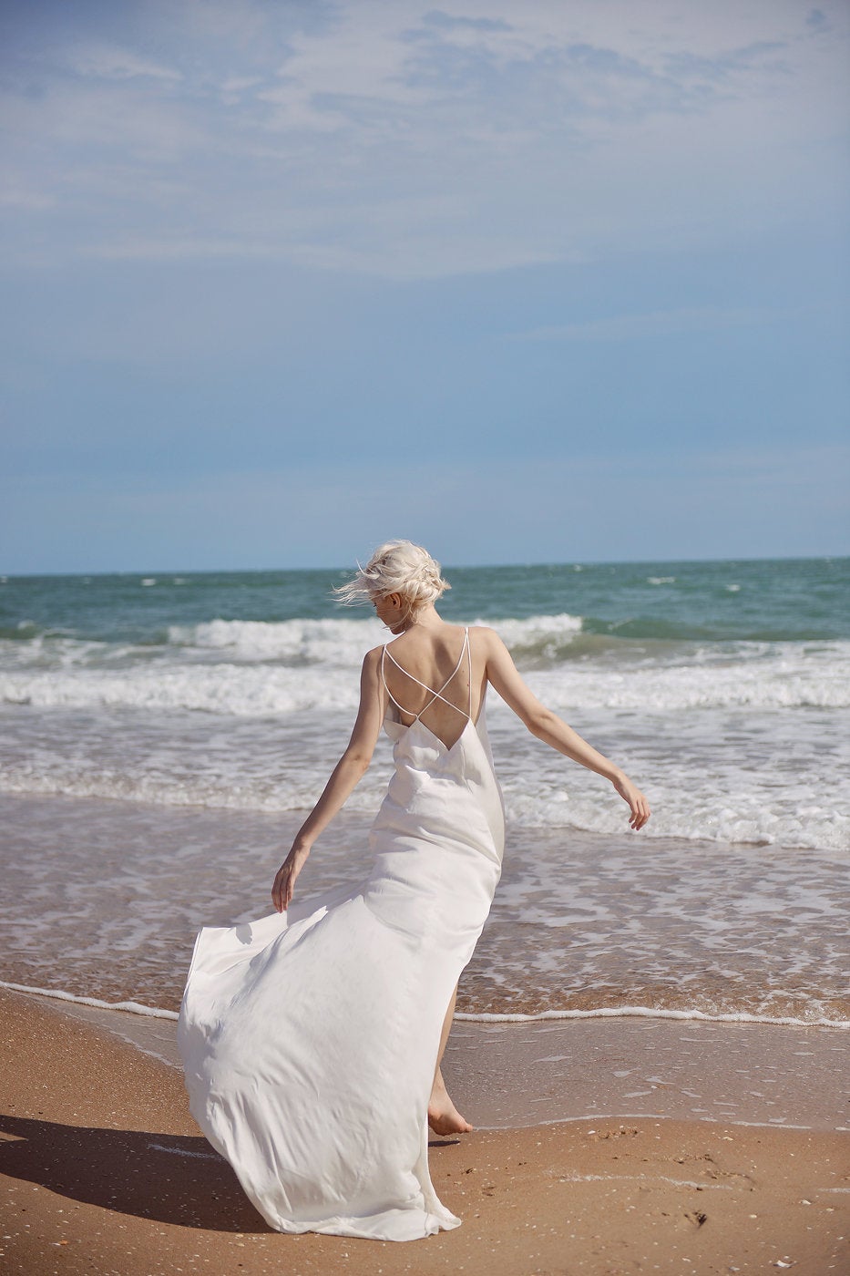 Low Cut Silk Dress - Deep Vneck Gown - Long Simple Silk Dress
