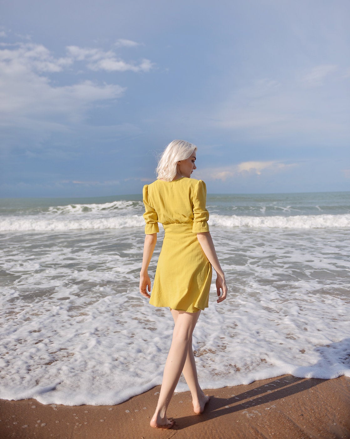 Linen Dress Short Sleeves - Midi Linen Dress - Organic Cotton Dress