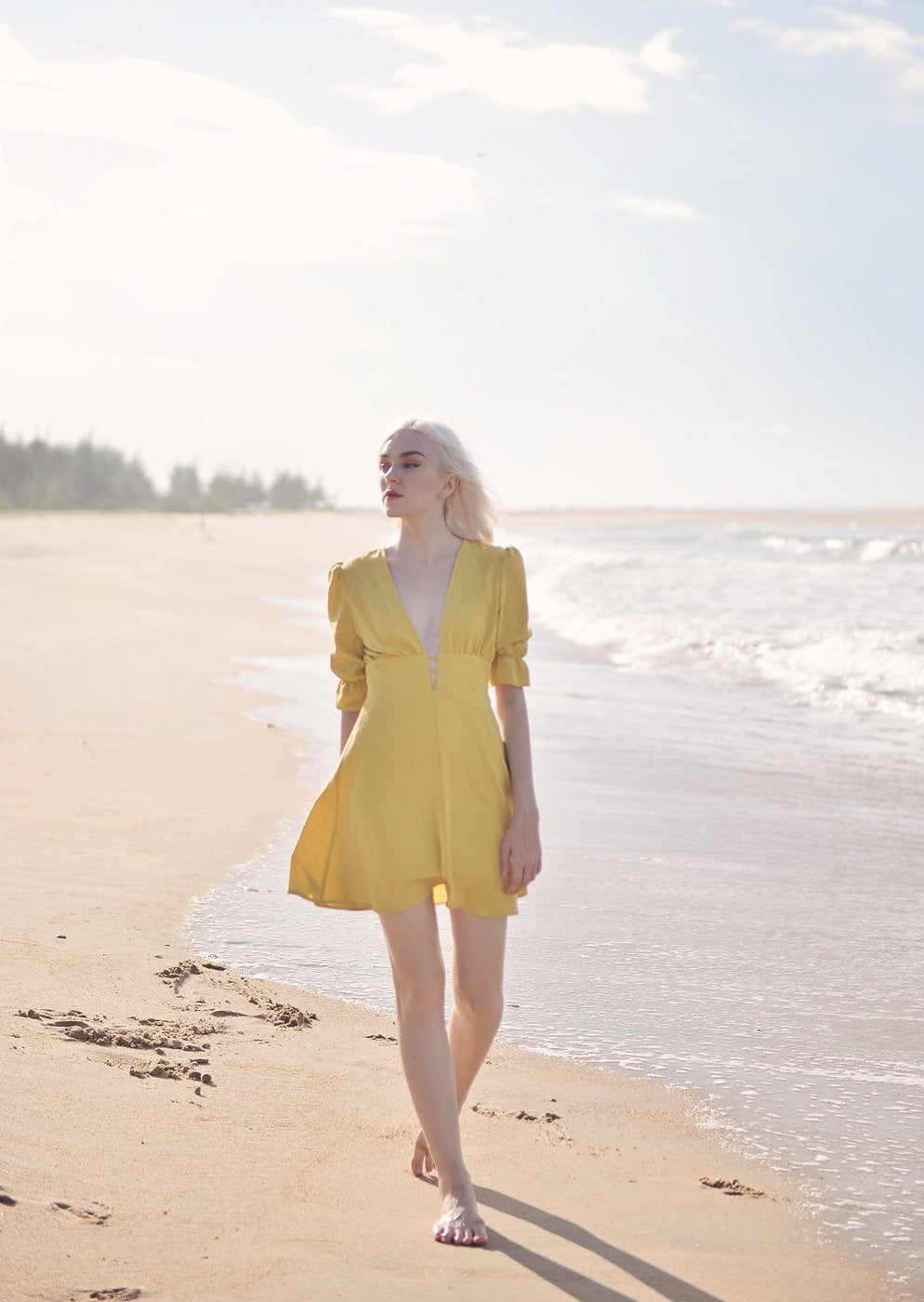 Linen Dress Short Sleeves - Midi Linen Dress - Organic Cotton Dress