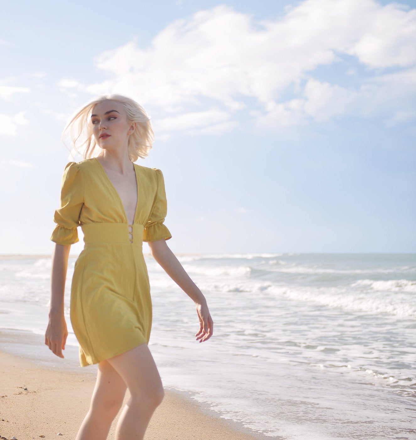 Linen Dress Short Sleeves - Midi Linen Dress - Organic Cotton Dress