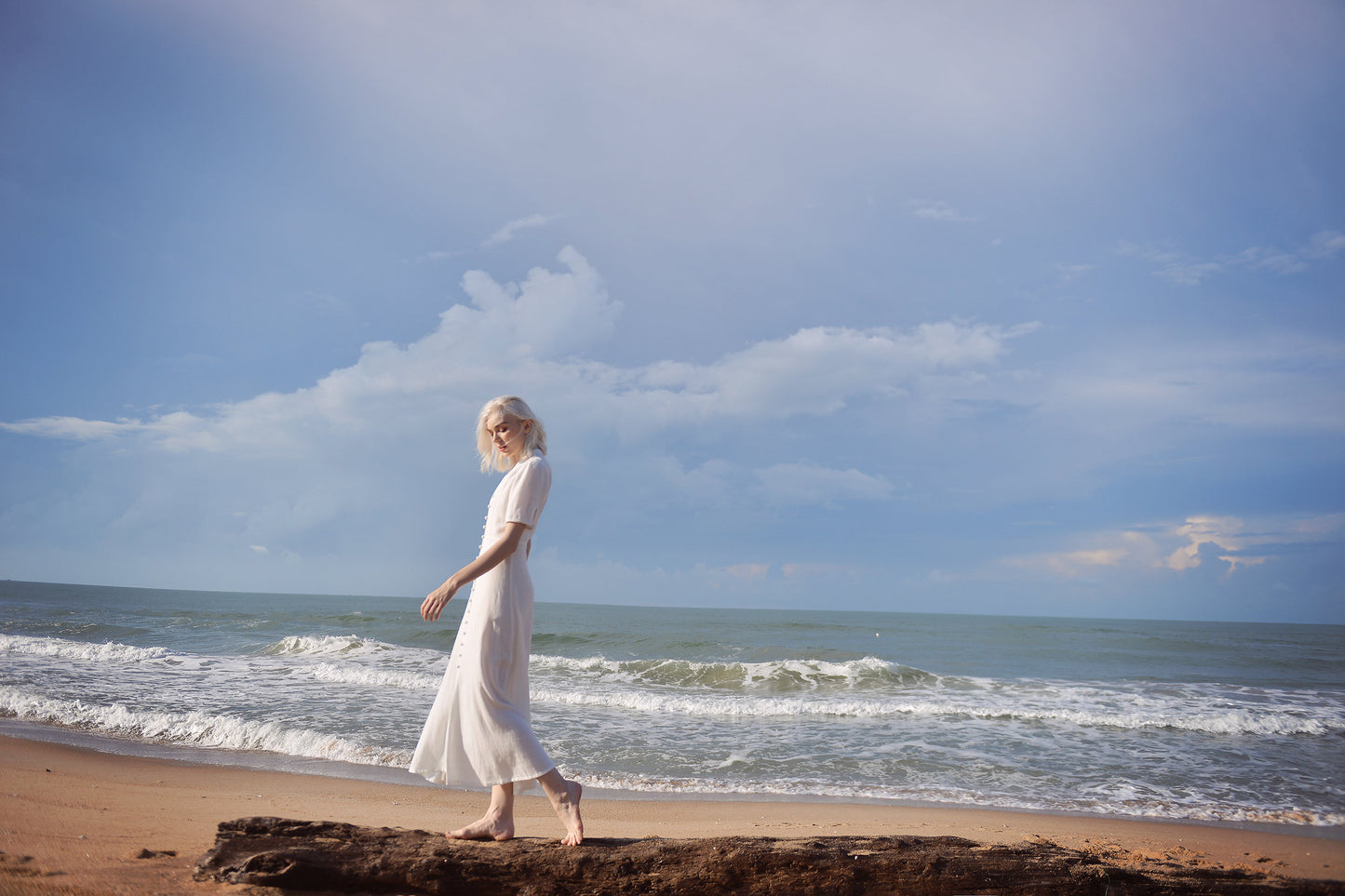 Sleeves Linen Long Dress - White Linen Dress - Organic Clothing - Long Cotton Dress - Wedding Guest Dress