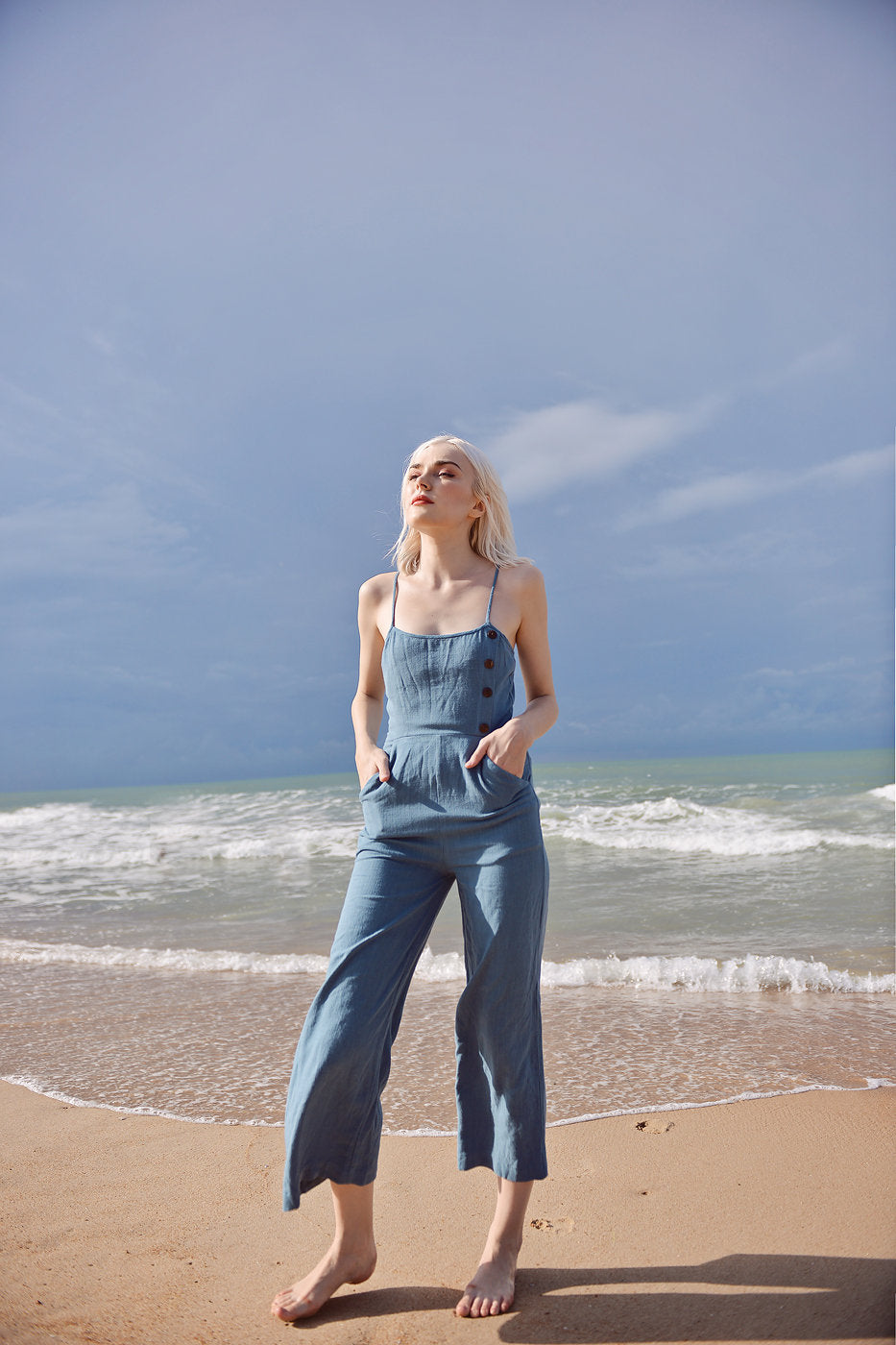 Sleeveless Linen Overalls - Linen Cotton Jumpsuit Women - Cotton Romper for Women