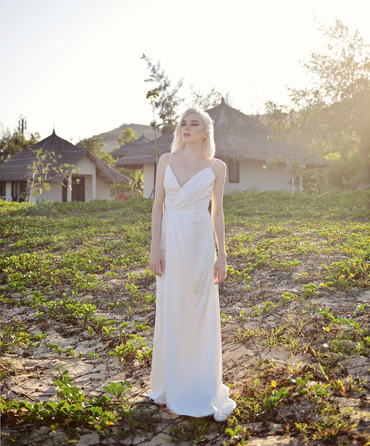 Vneck Wedding Dress Chapel Train - Silk Bridal Gown - Simple Wedding Dress