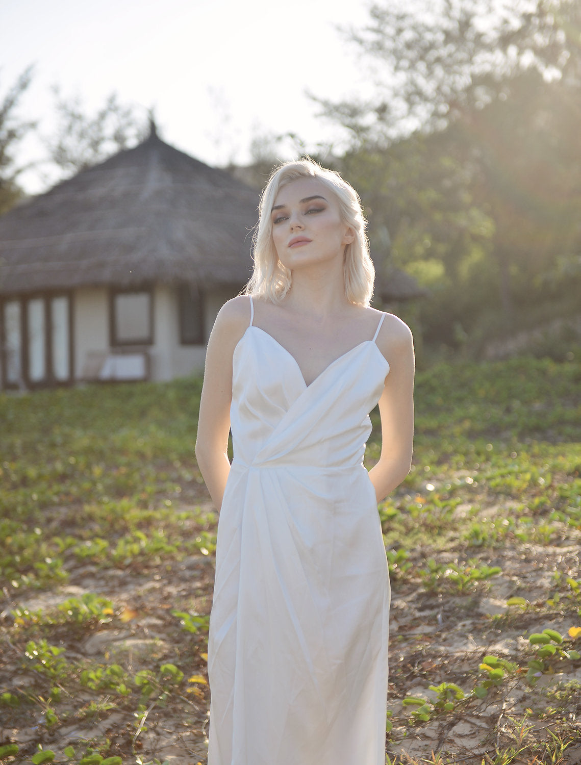 Vneck Wedding Dress Chapel Train - Silk Bridal Gown - Simple Wedding Dress