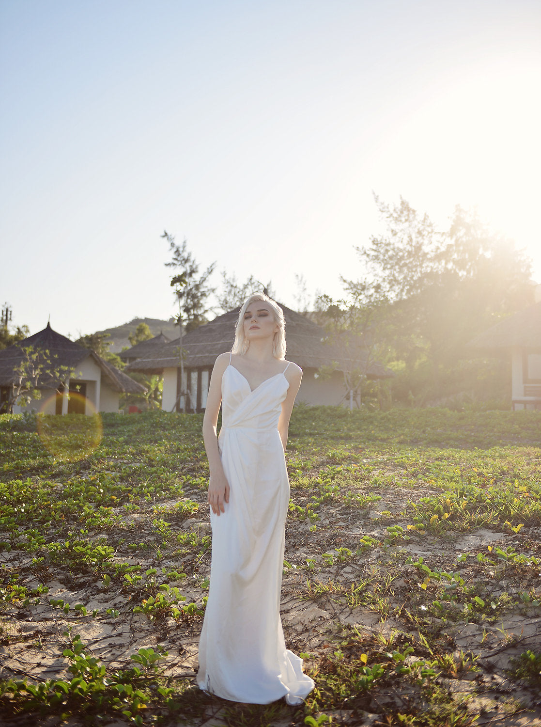 Vneck Wedding Dress Chapel Train - Silk Bridal Gown - Simple Wedding Dress