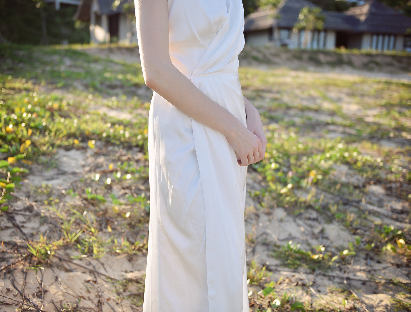 Vneck Wedding Dress Chapel Train - Silk Bridal Gown - Simple Wedding Dress