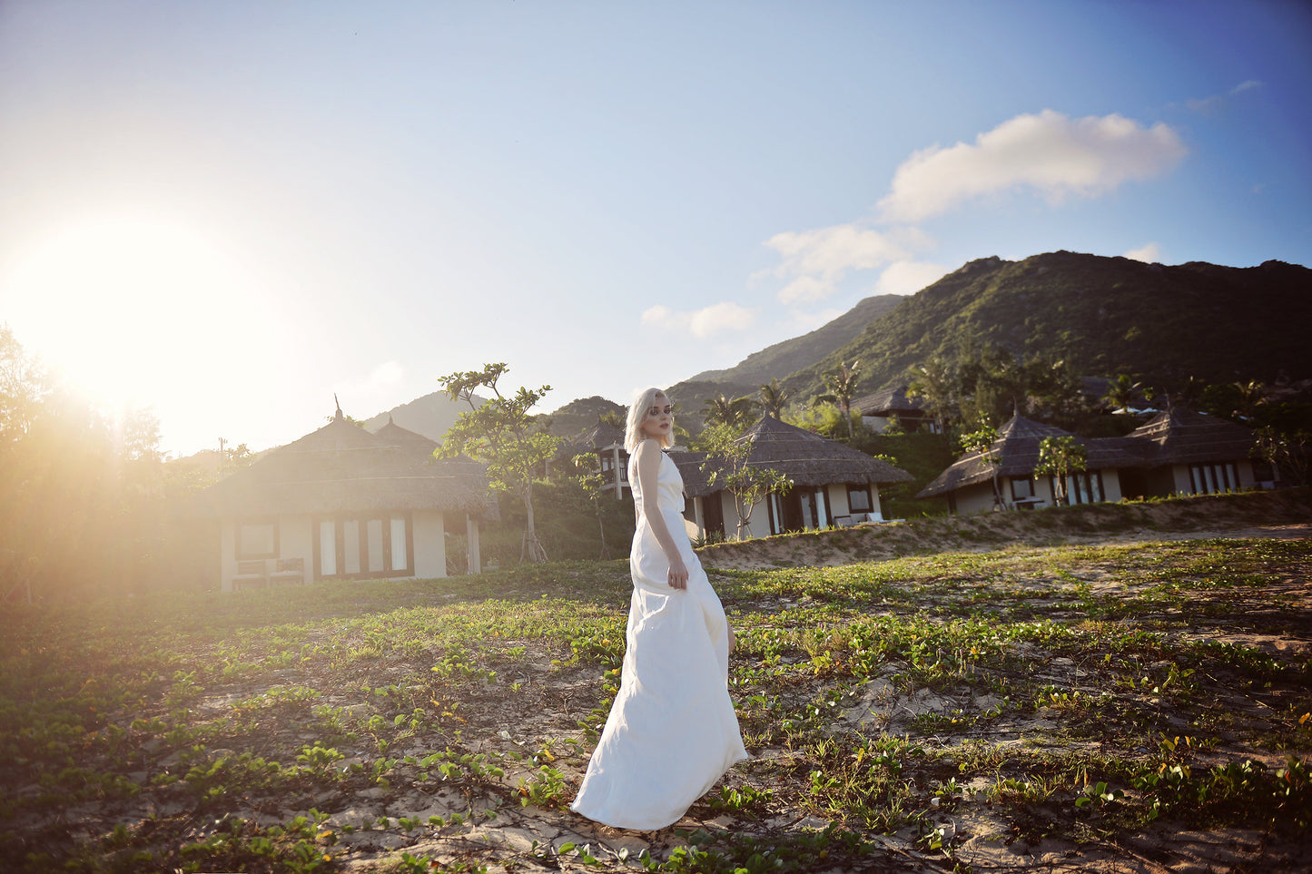 Vneck Wedding Dress Chapel Train - Silk Bridal Gown - Simple Wedding Dress