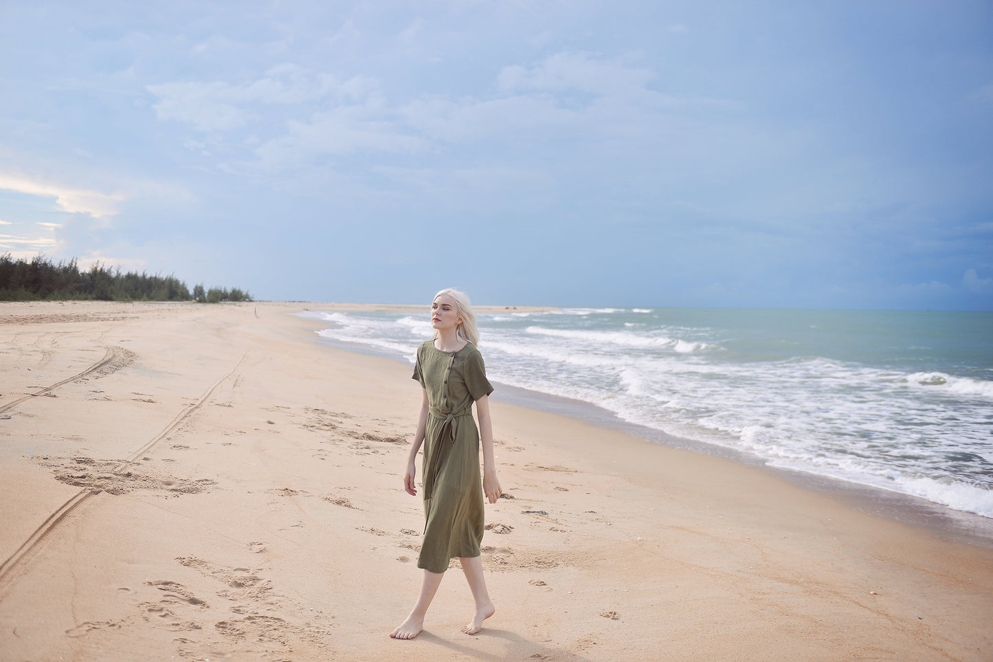 Linen Dress with Buttons - Midcalf Linen Dress - Long Linen Summer Dress