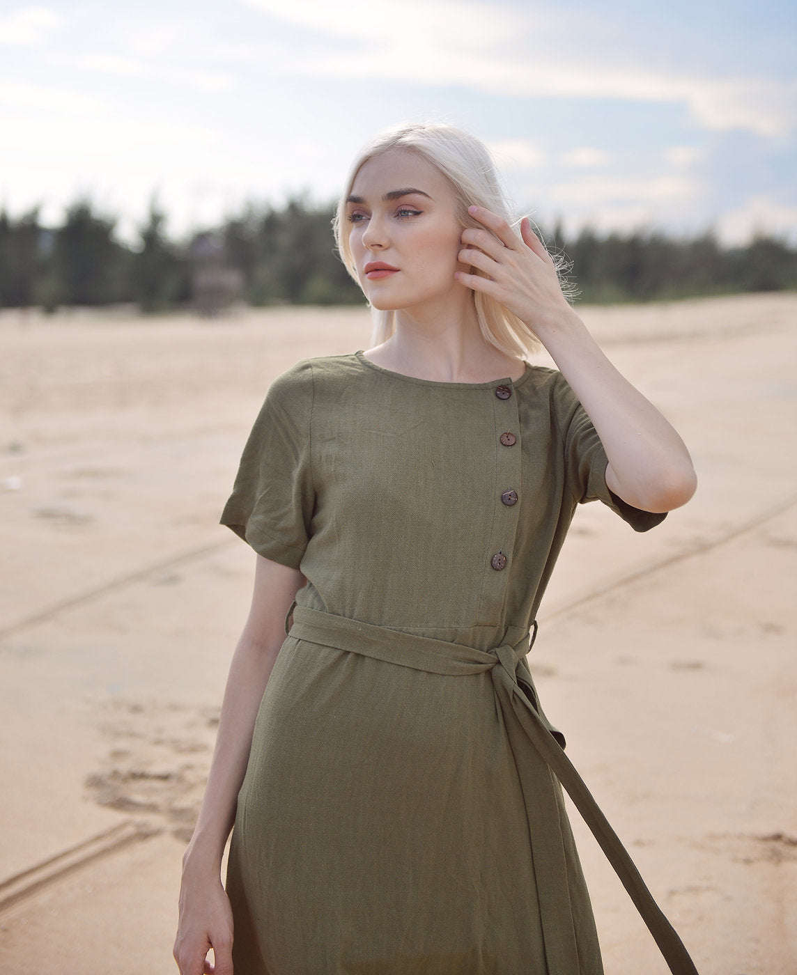 Linen Dress with Buttons - Midcalf Linen Dress - Long Linen Summer Dress