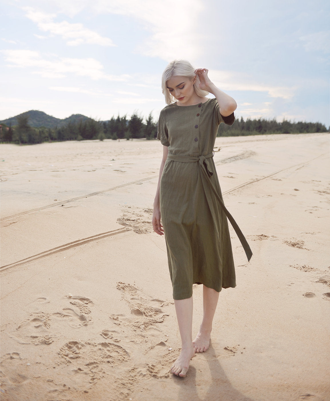 Linen Dress with Buttons - Midcalf Linen Dress - Long Linen Summer Dress