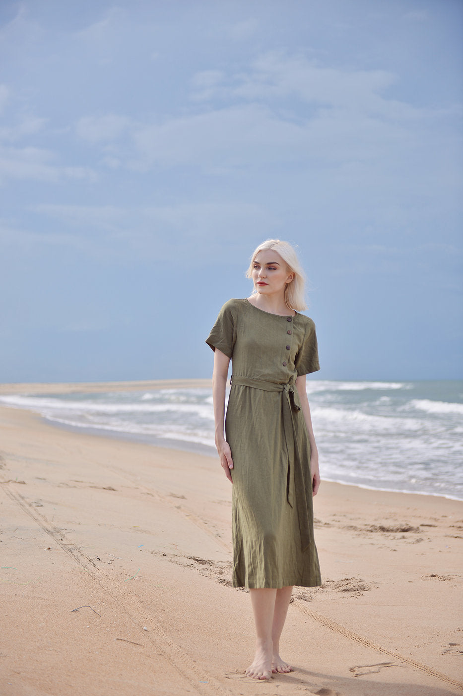 Linen Dress with Buttons - Midcalf Linen Dress - Long Linen Summer Dress
