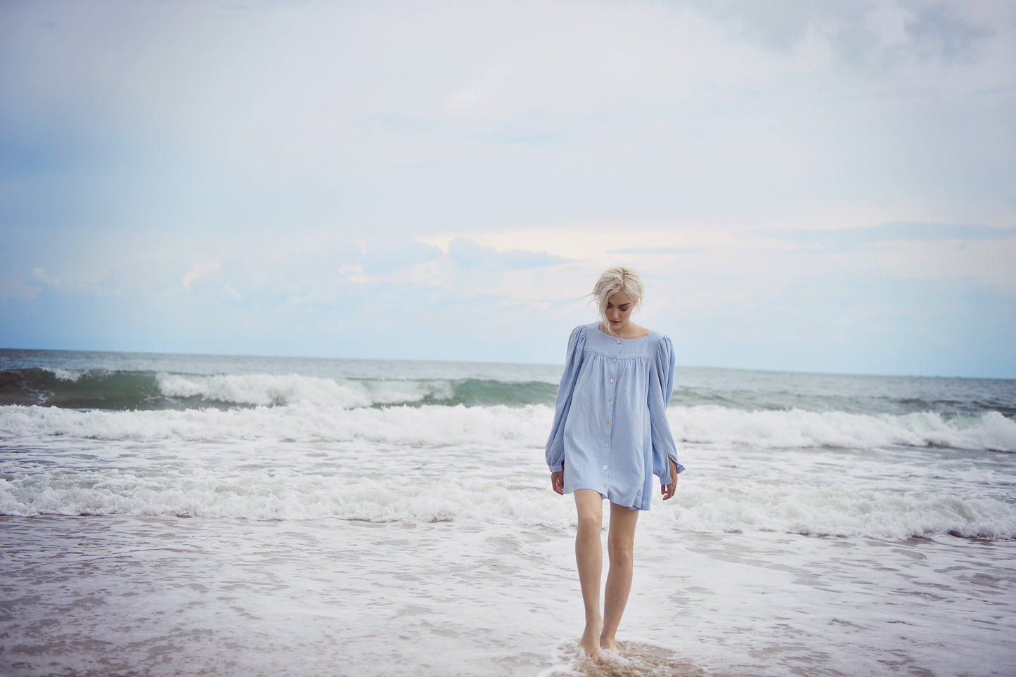 Linen Shirt Dress - Blue Line Shirtdress - Petite Cotton Dress - Women Summer Dress