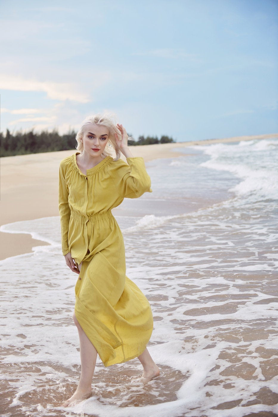 Linen LoungeWear Women - Linen Tunic Dress - 1950s Vintage Style Dress - Linen LoungeWear Maxi - Cotton Sleeping Gown