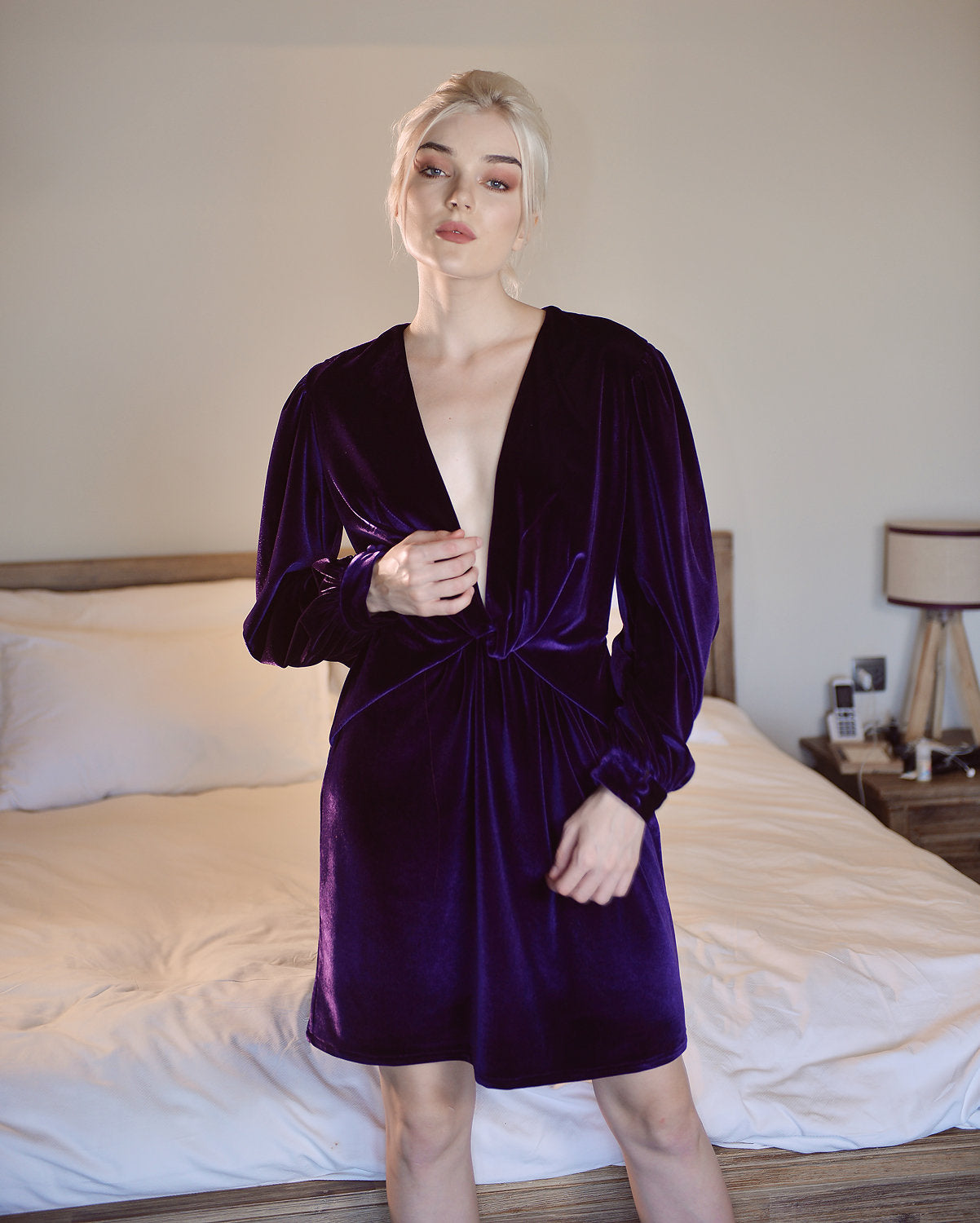 Velvet Dress - Knot Velvet Dress - Short Velvet Dress