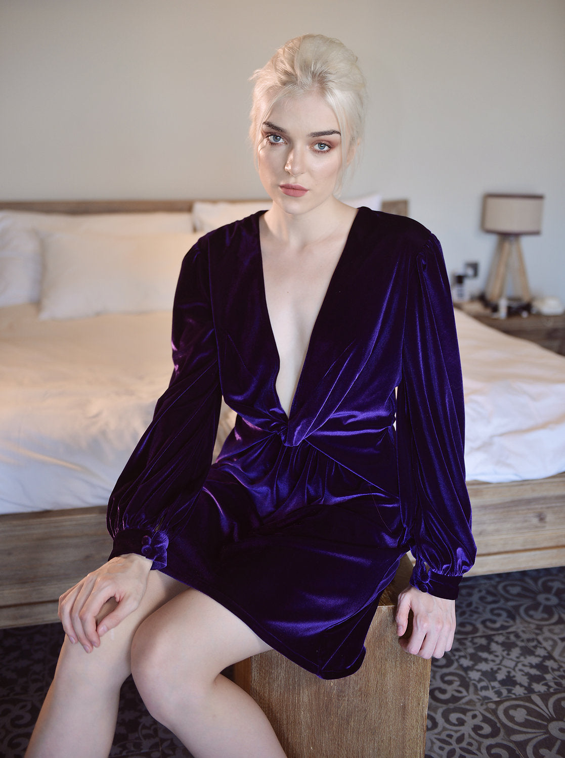 Velvet Dress - Knot Velvet Dress - Short Velvet Dress