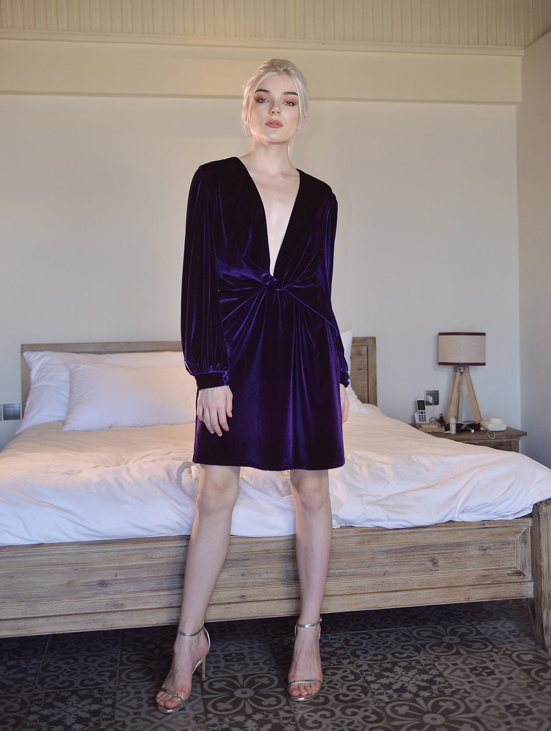 Velvet Dress - Knot Velvet Dress - Short Velvet Dress