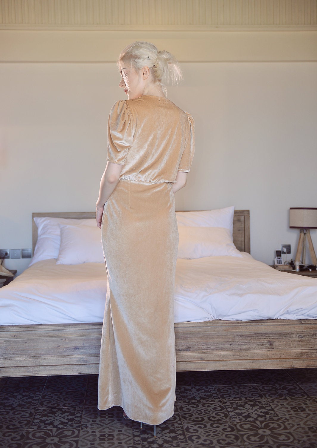 Sleeves Velvet Dress - Long Velvet Dress - Velvet Party Dress