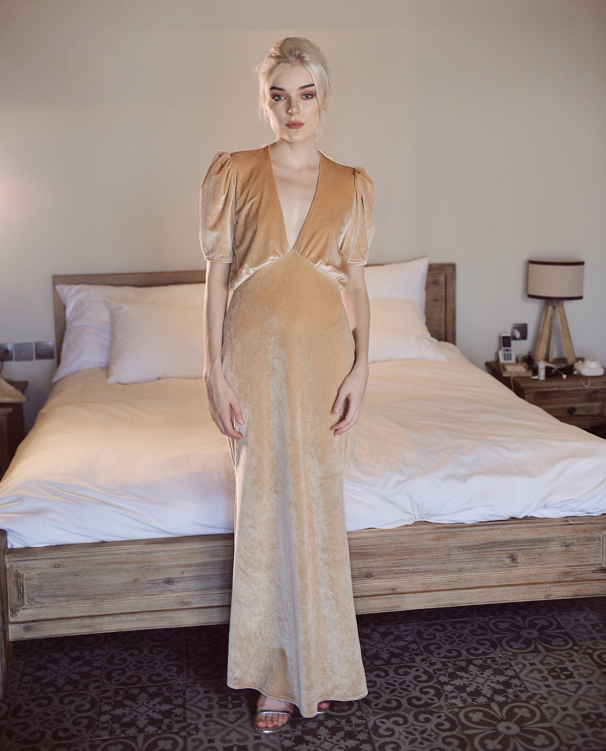 Sleeves Velvet Dress - Long Velvet Dress - Velvet Party Dress