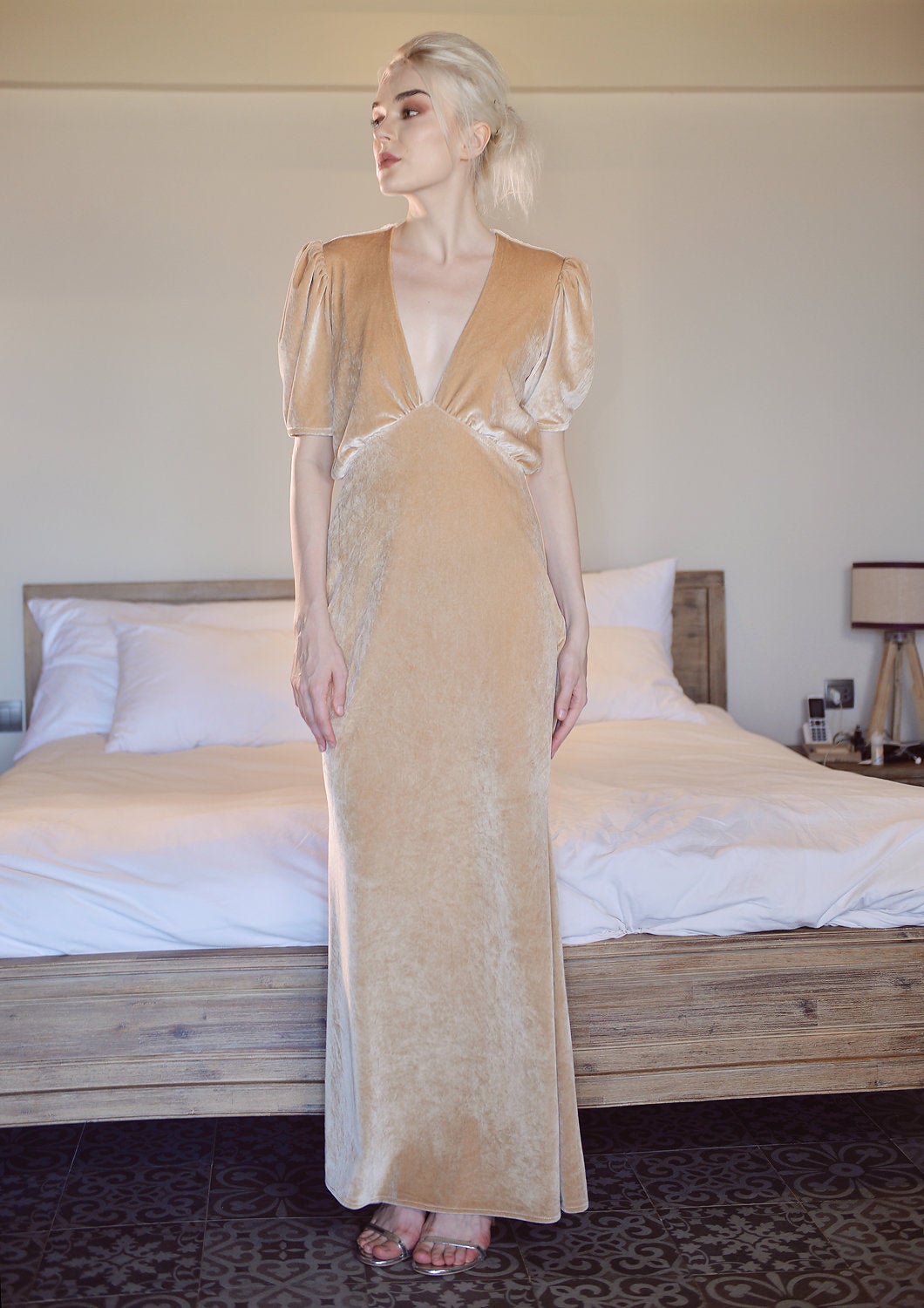 Sleeves Velvet Dress - Long Velvet Dress - Velvet Party Dress