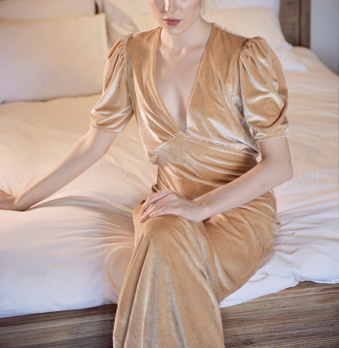 Sleeves Velvet Dress - Long Velvet Dress - Velvet Party Dress