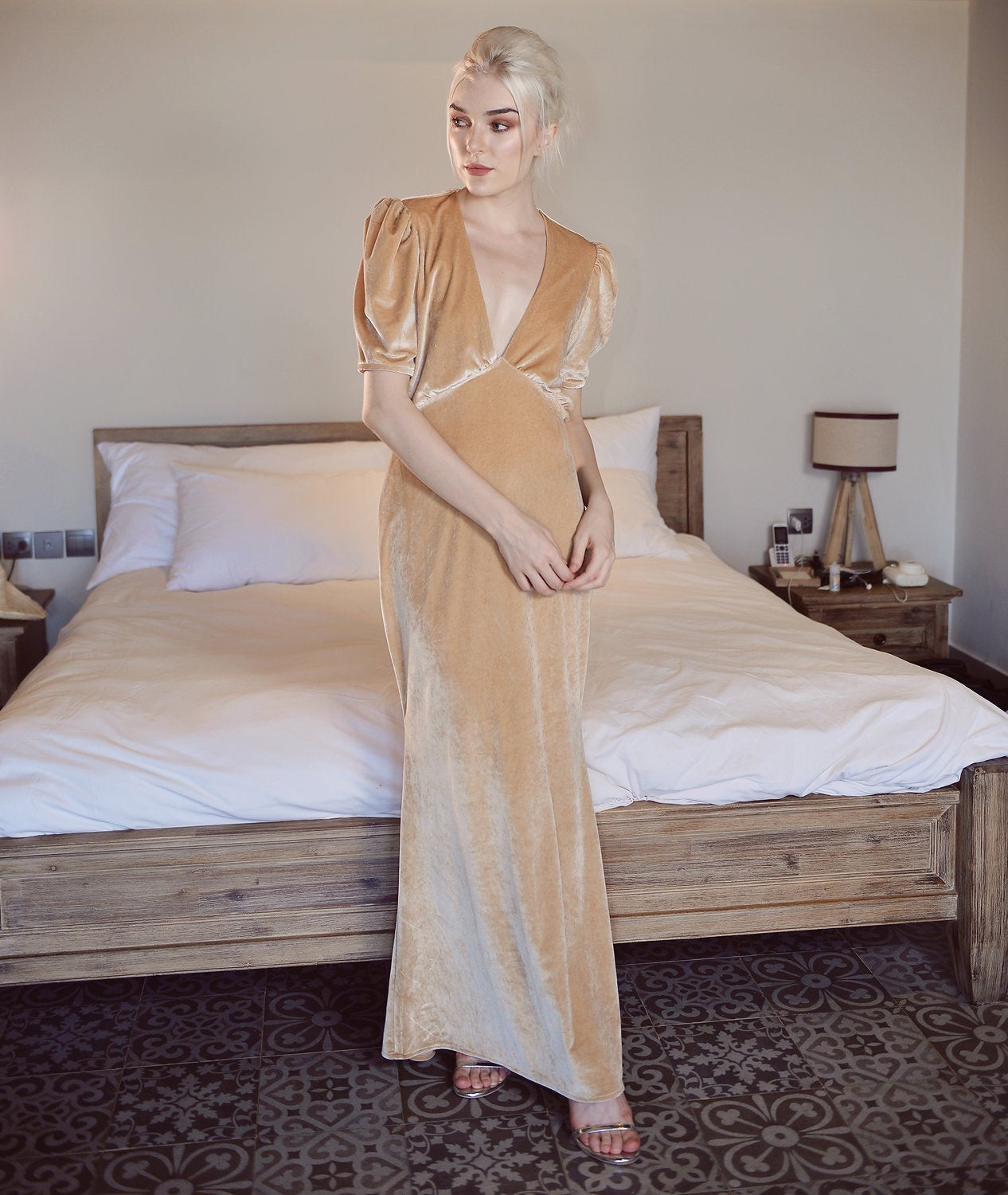 Sleeves Velvet Dress - Long Velvet Dress - Velvet Party Dress