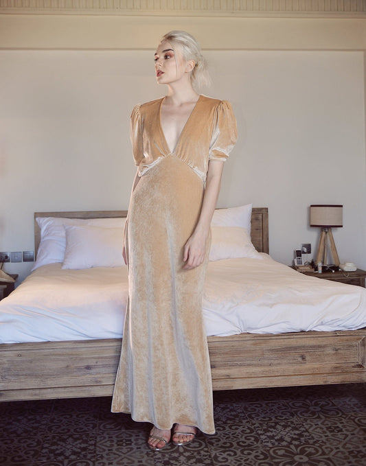 Sleeves Velvet Dress - Long Velvet Dress - Velvet Party Dress