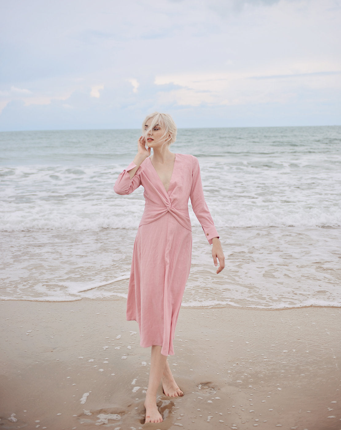 Knot Front Linen Dress - Linen Summer Clothing - Cotton Midi Tunic Dress