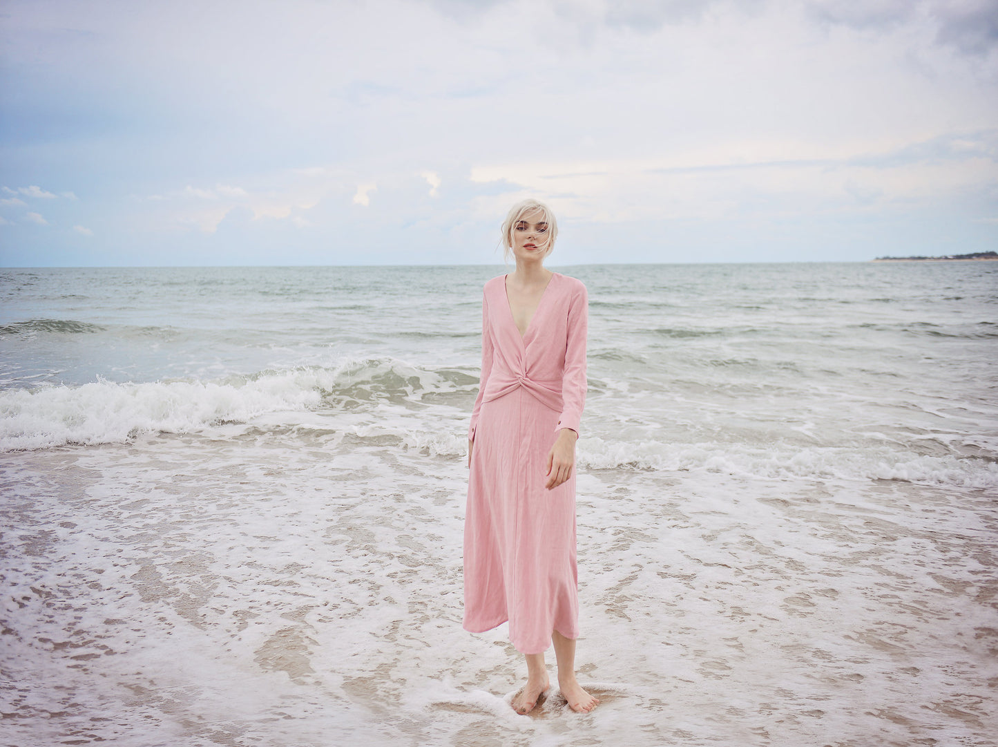 Knot Front Linen Dress - Linen Summer Clothing - Cotton Midi Tunic Dress