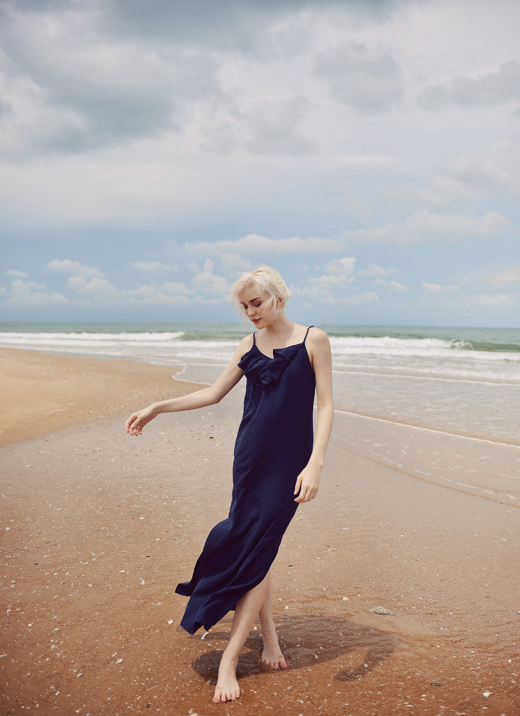 Lowback Linen Dress - Long Linen Dress - Linen Cotton Slip - Sides Slit Dress