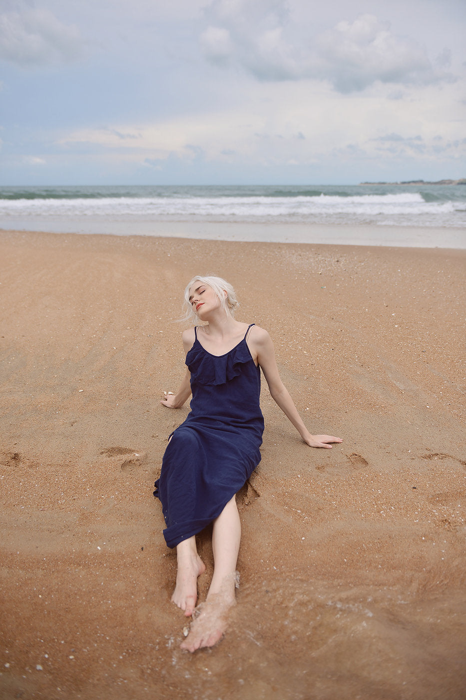 Lowback Linen Dress - Long Linen Dress - Linen Cotton Slip - Sides Slit Dress