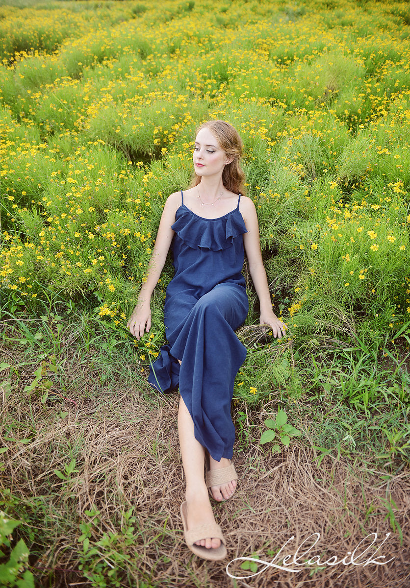 Lowback Linen Dress - Long Linen Dress - Linen Cotton Slip - Sides Slit Dress