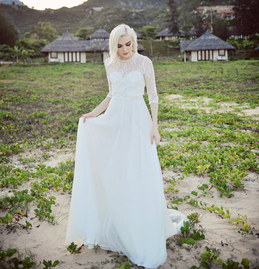Lace A-Line Wedding Dress - Lace Bridal Gown - Simple Wedding Dress