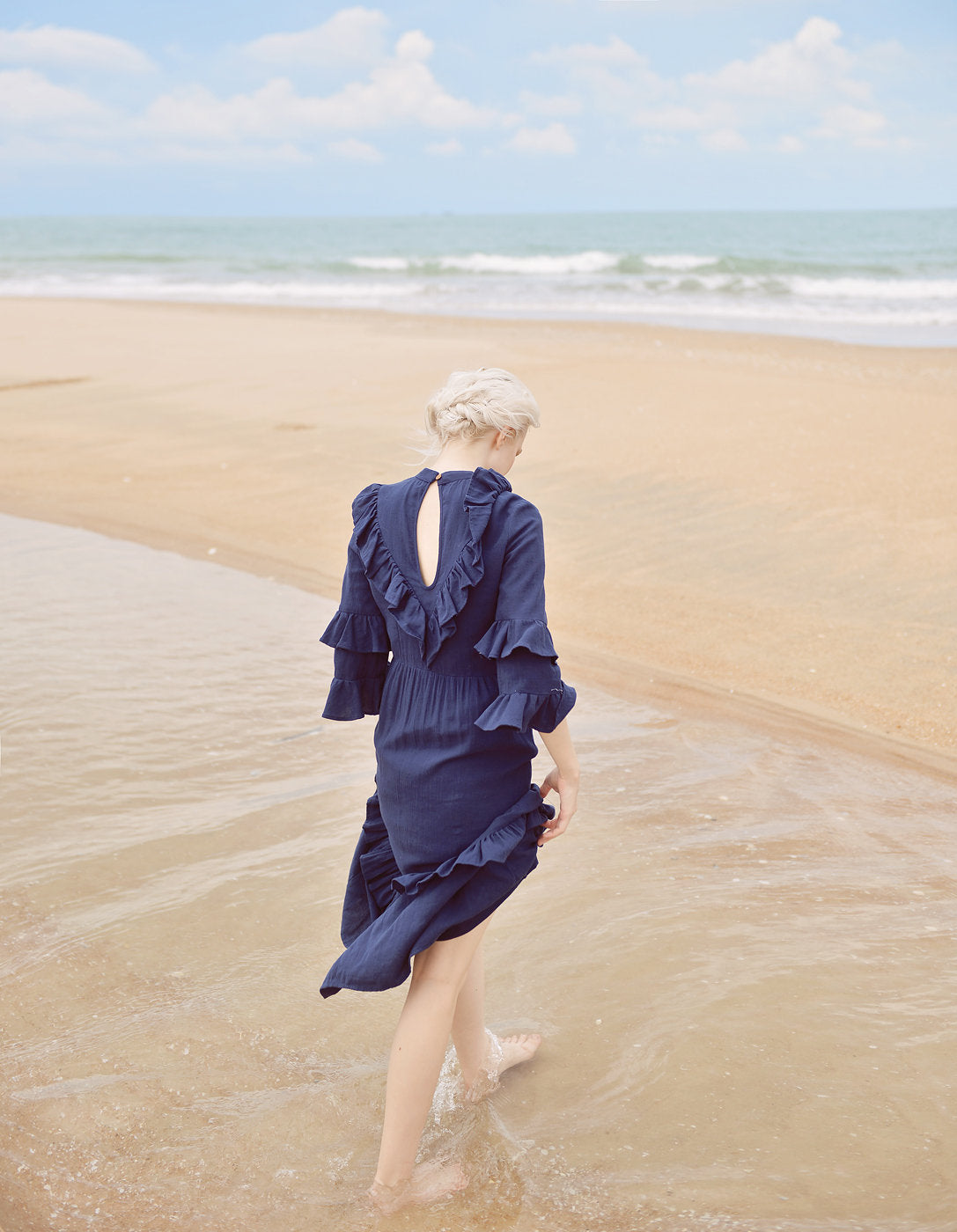 Cotton Dress with Frills - Cotton Linen Maxi Dress - Women Full Length Dress - Organic Clothing