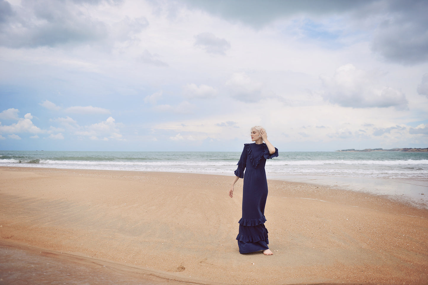 Cotton Dress with Frills - Cotton Linen Maxi Dress - Women Full Length Dress - Organic Clothing